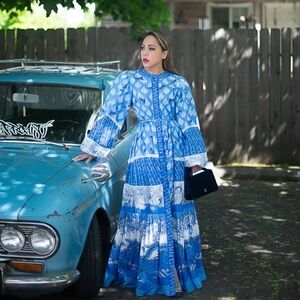 Mandarin Collar Long Balloon Sleeve A-Line Maxi
